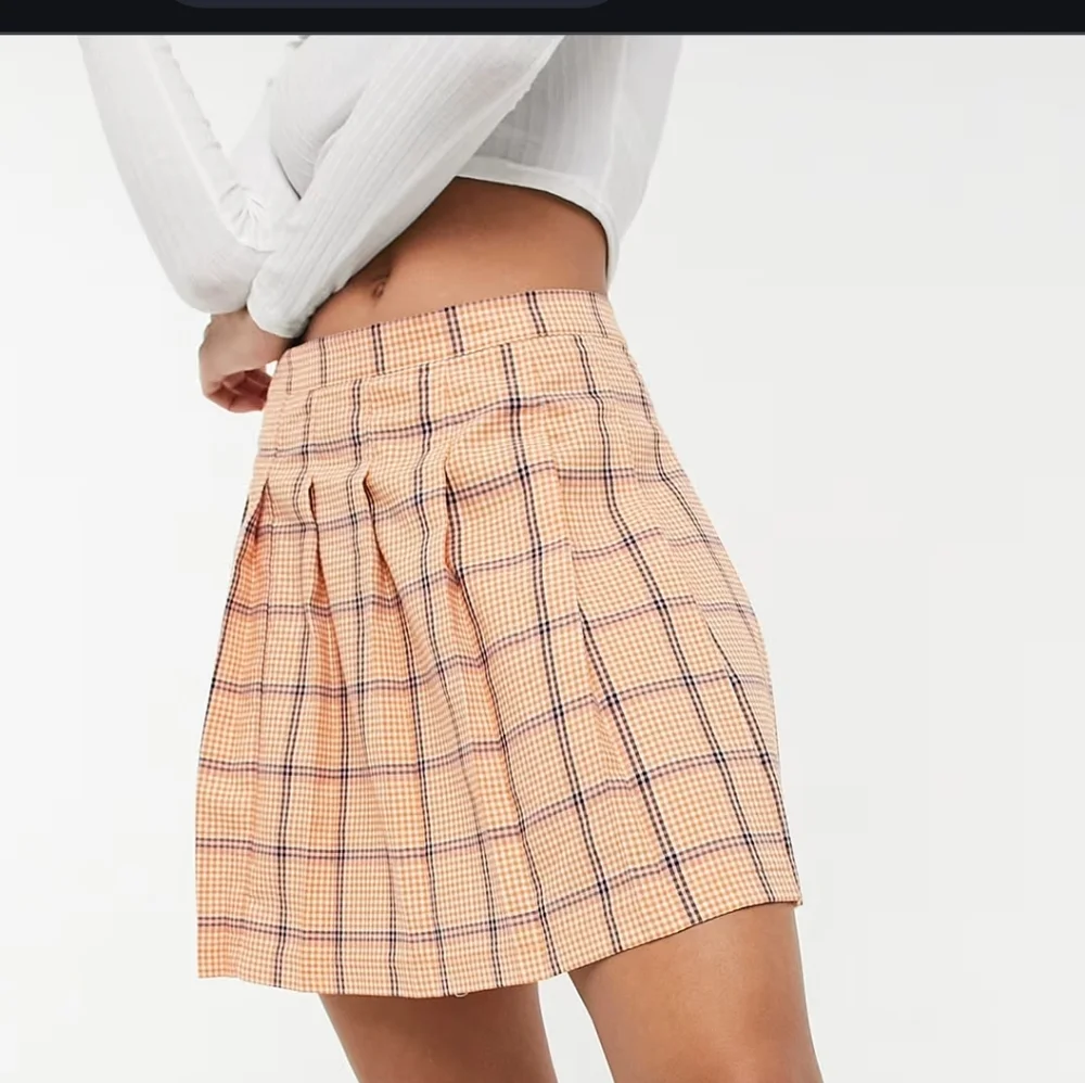 ASOS Orange Plaid Mini Skater Skirt with Pleats